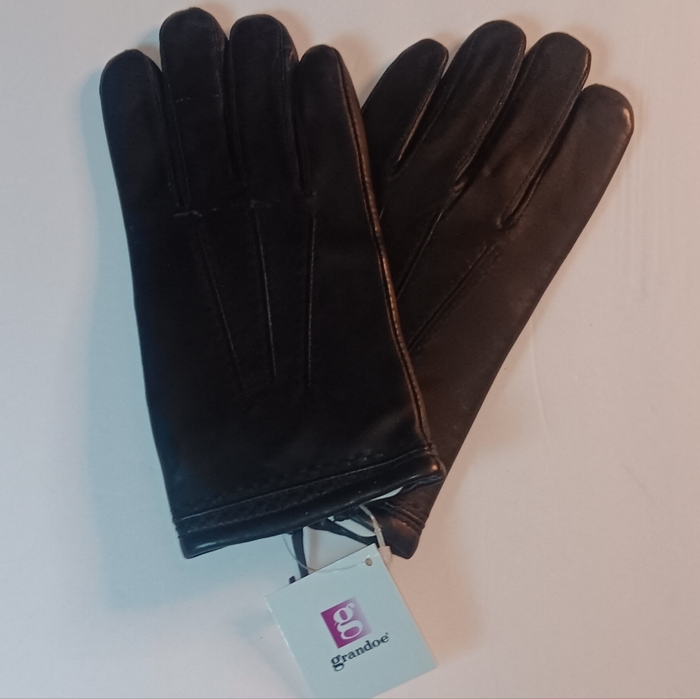MEN'S GRANDOE WARM KNIT LINED  LEATHER DRIVING GLOVES, BLACK,MEDIUM.